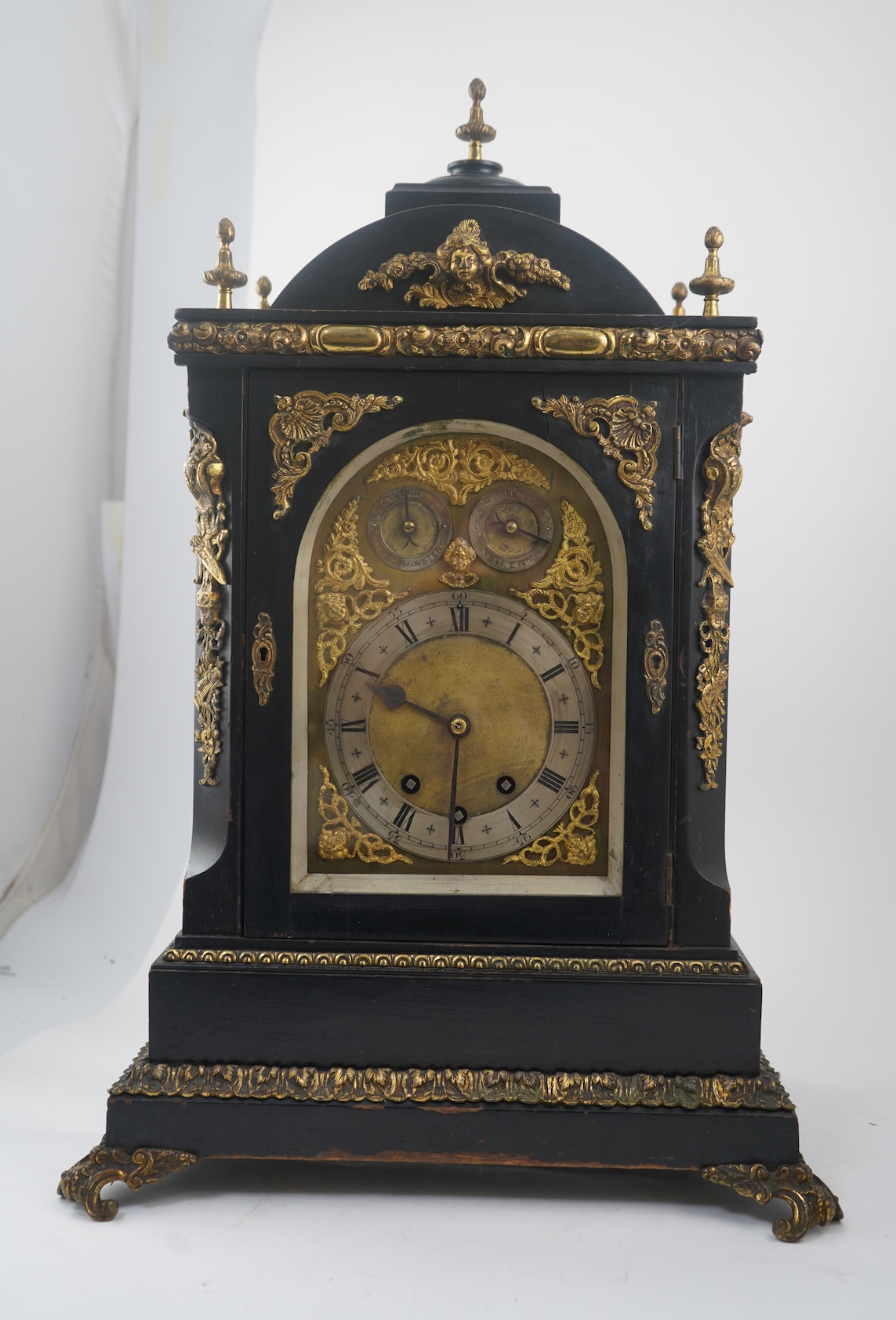 A late 19th century ebonised three train chiming bracket clock